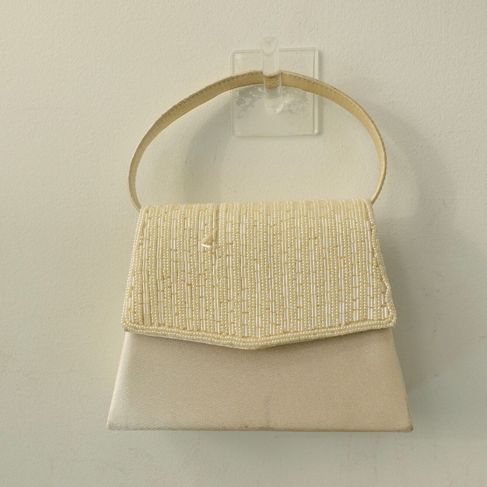 Bijoux Terner Evening Top Handle Off White Pearl Beaded Mini Bag VINTAGE DEFECT‎